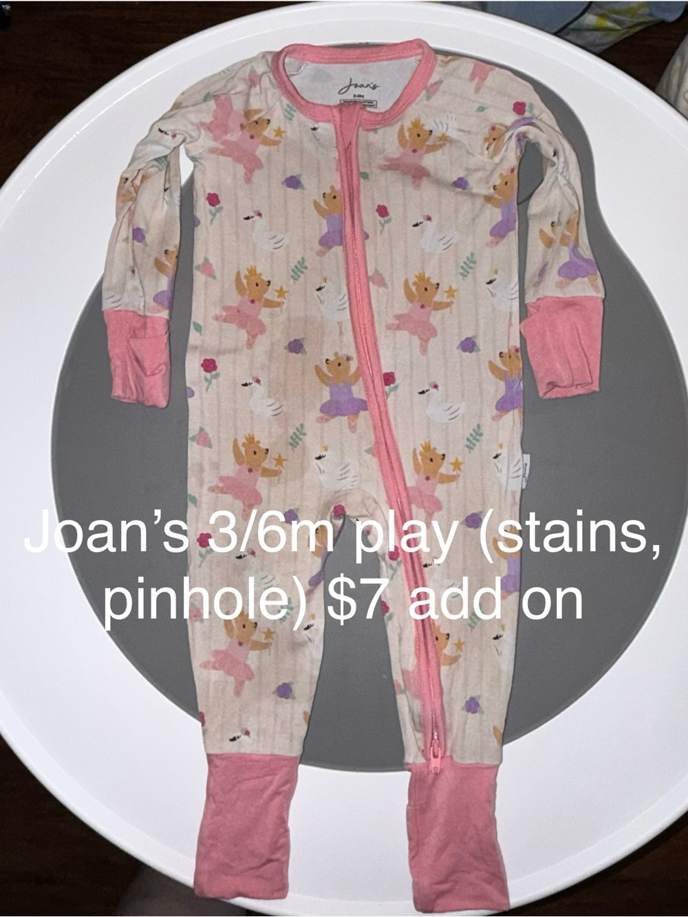 Pink Bear Ballerina Print Bamboo Footed Baby One-Piece